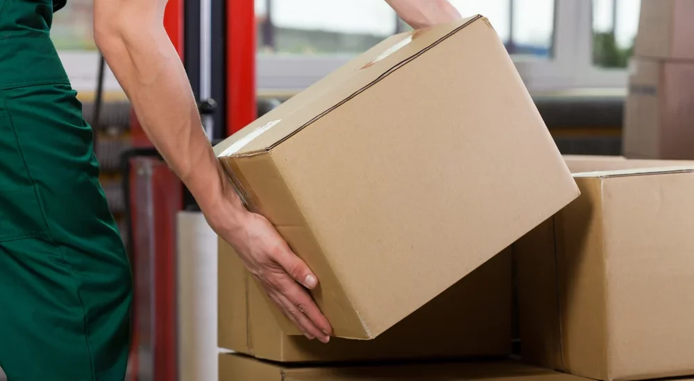 Hands of person lifting box